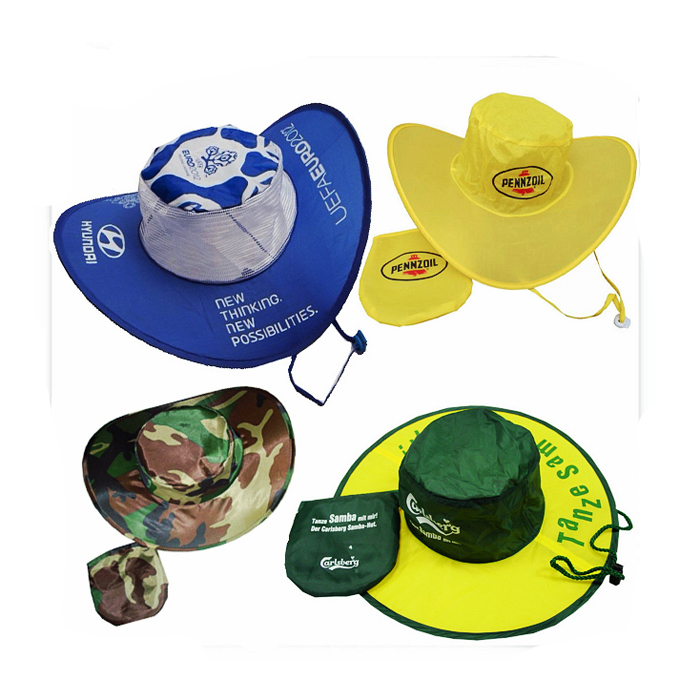 Nylon Polyester Foldable Yellow Cowboy Cap Folding Hat - Image 1
