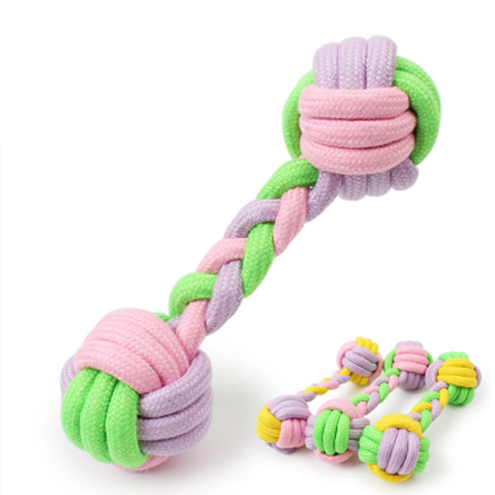 Pet Dogs Toy Multi Colored Cotton Rope with Ball Dog Hard Chew Teeth Toys - Image 1